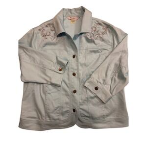 Tanjay Petites‎ Light Blue Rhinestone Embroidered Button Front Jacket 12P 12